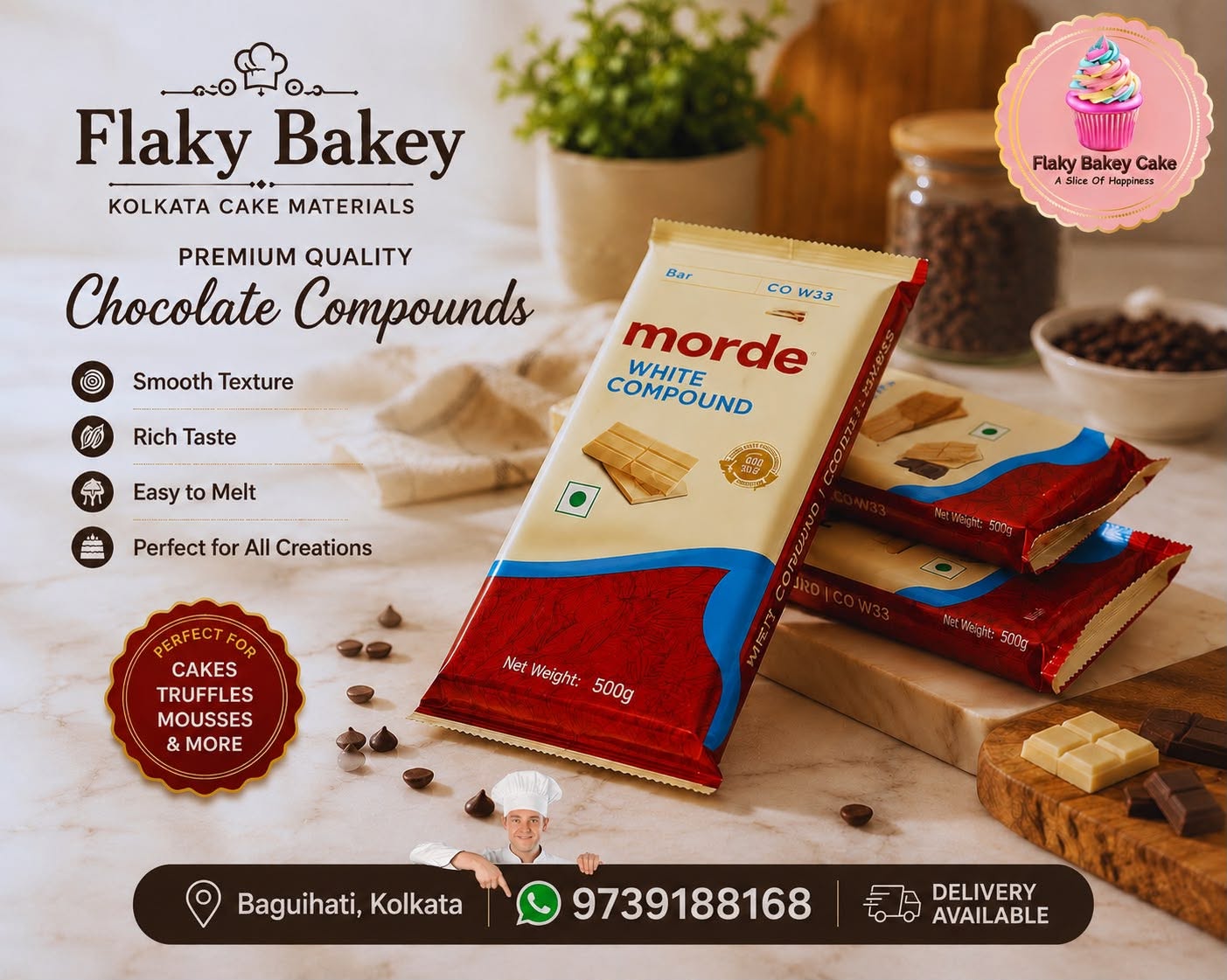 Morde White Chocolate Compound 500g — baking ingredients shop Hatiara Kolkata