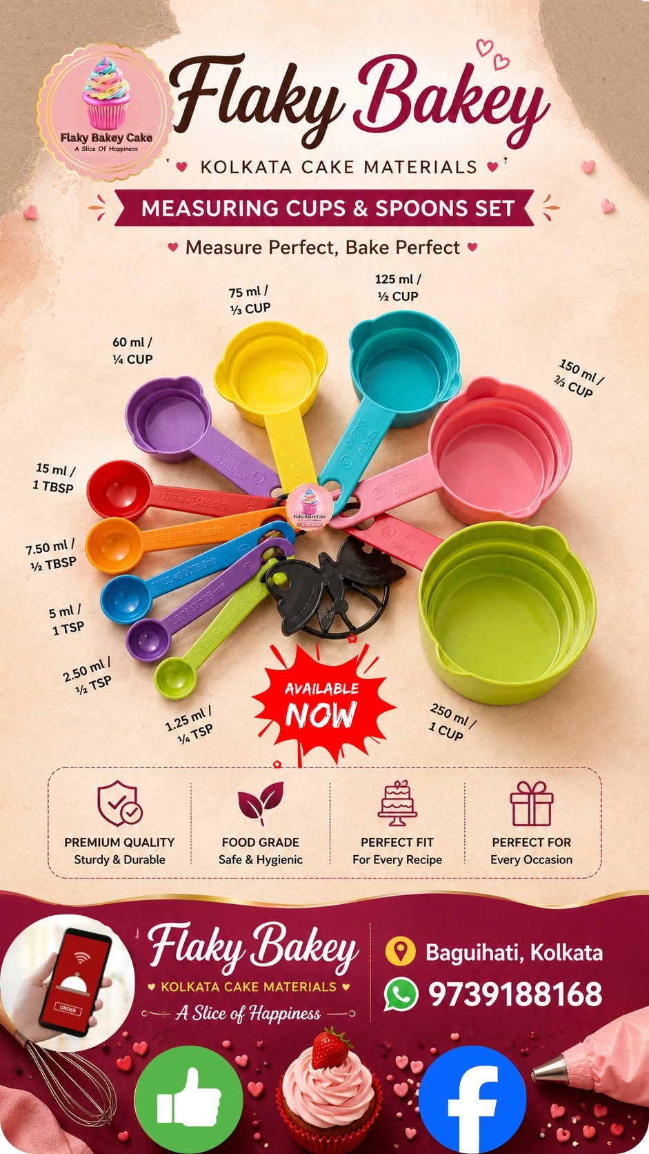 Colour-coded measuring cups and spoons set — baking tools Kolkata