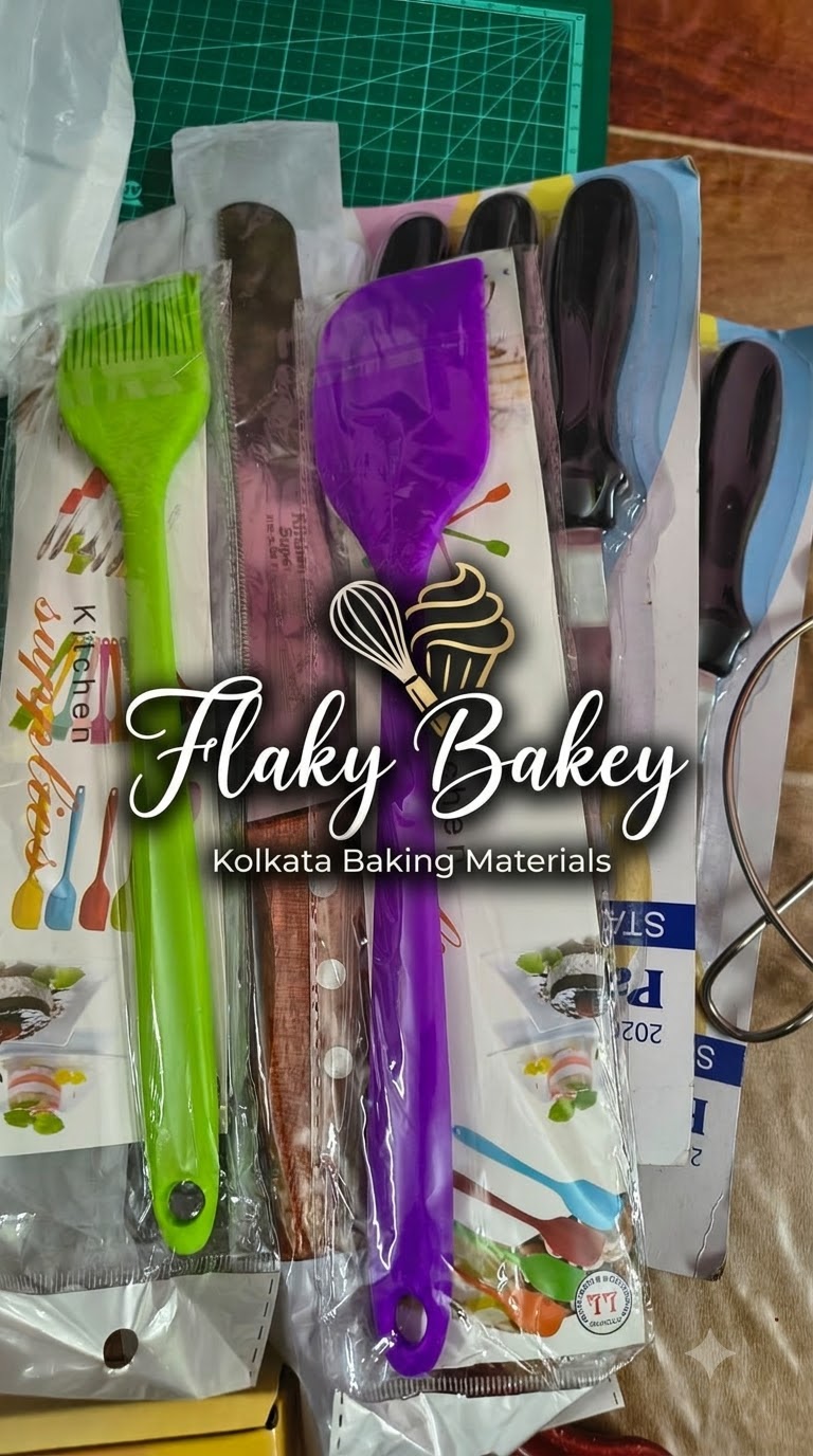 Silicone offset spatula and pastry brush — Flaky Bakey baking materials store, Kolkata